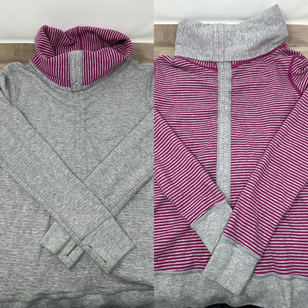 LULULEMON In A Cinch Cowlโ Neck Pullover Reversible Sweater Gray Pink~Size 6